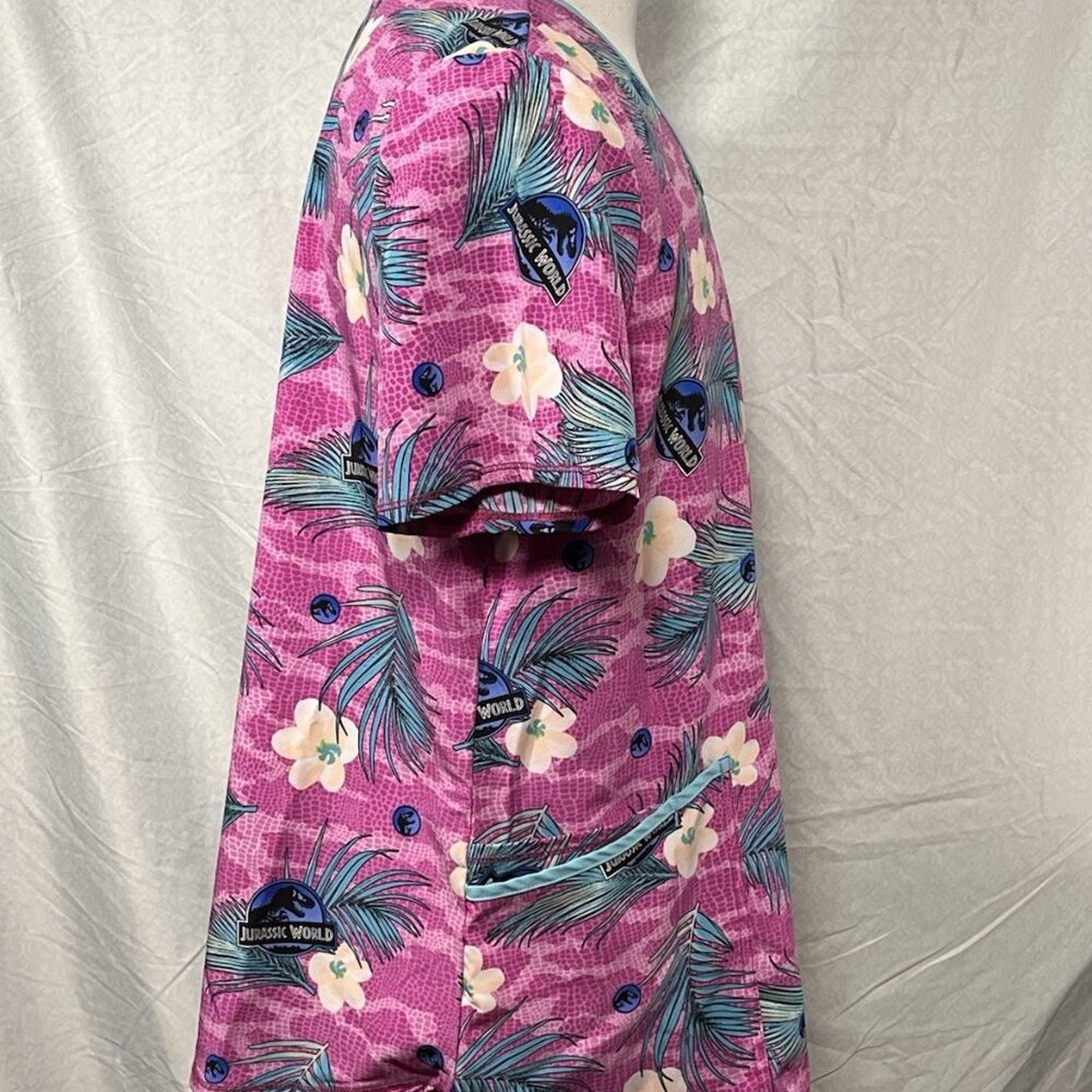 Jurassic World Nurse Scrub Top Men’s XL Tropical Palm Print Medical - Picture 2 of 14